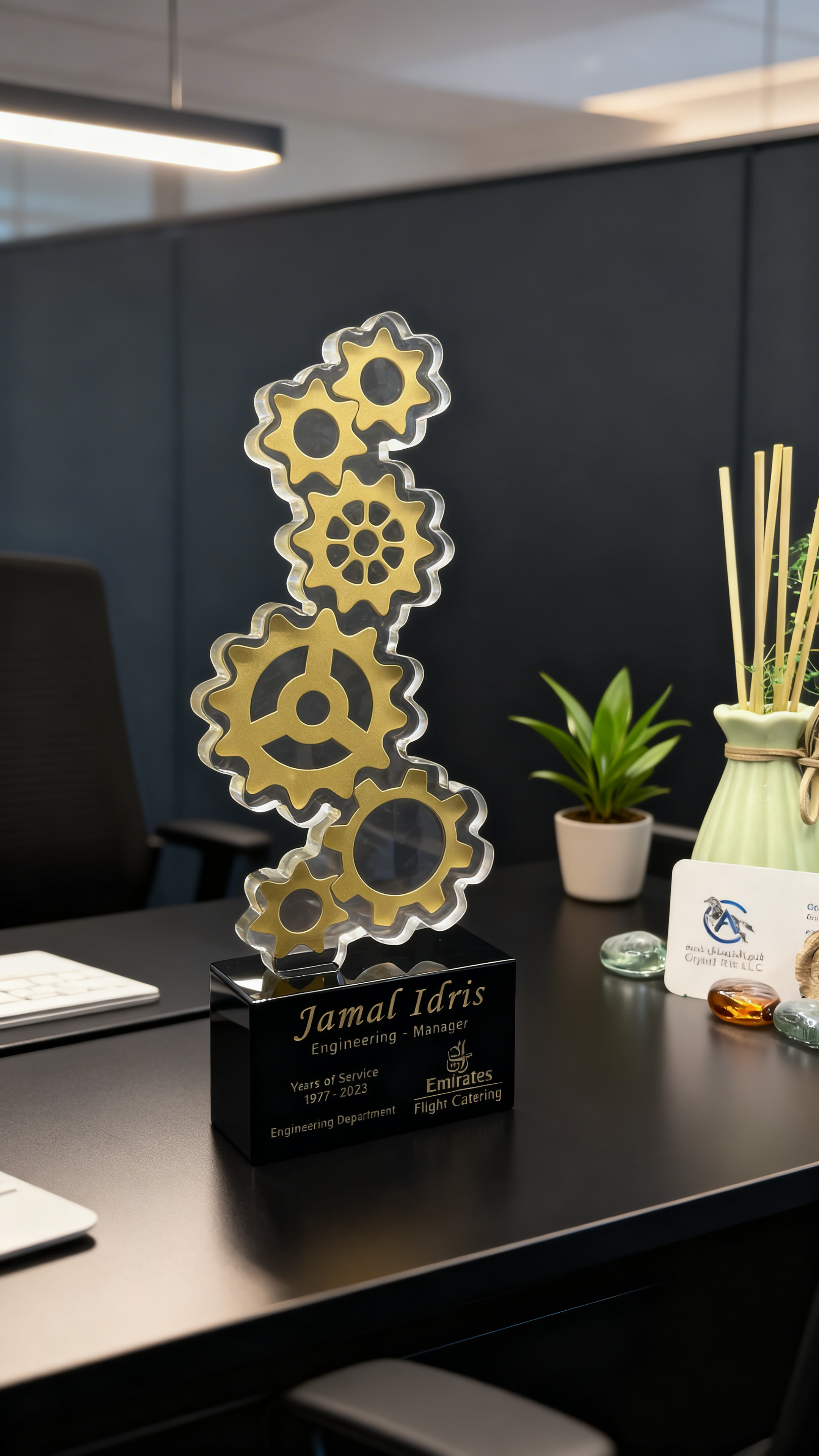 Premium crystal trophy with 3D laser engraving